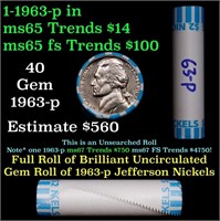 BU Shotgun Jefferson 5c roll, 1963-p 40 pcs Bank $