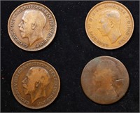 Group of 4 Coins, Great Britain Pennies, 1866, 191