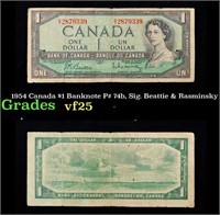 1954 Canada $1 Banknote P# 74b, Sig. Beattie & Ras