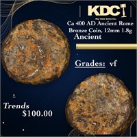 Ca 400 AD Ancient Rome Bronze Coin, 12mm 1.8g Anci