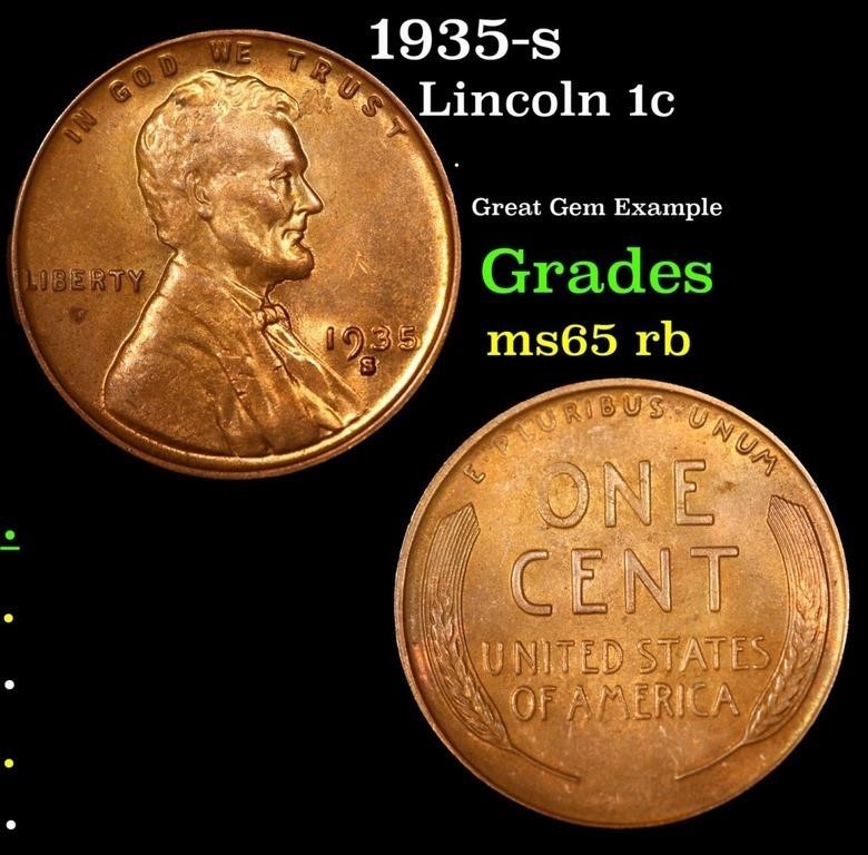 1935-s Lincoln Cent 1c Grades GEM Unc RB