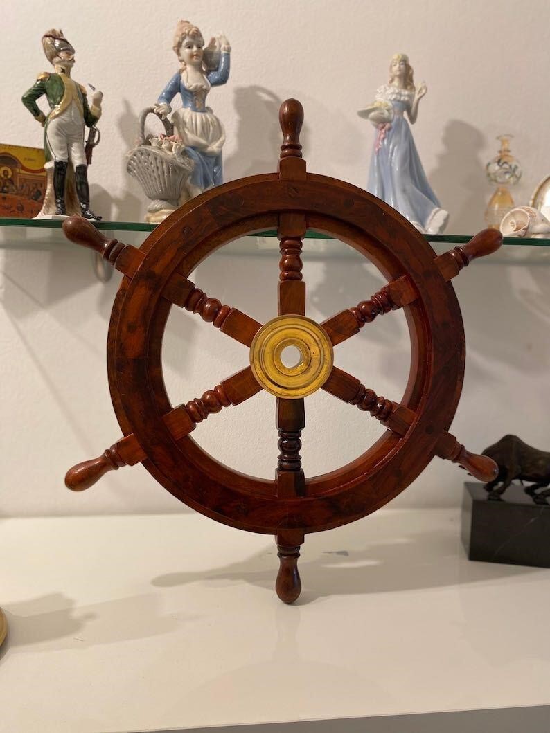 Wooden Ship Steering Wheel Approximately 16”