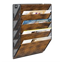 PAG Wall File Organizer for Office, 5-Tier Rustic