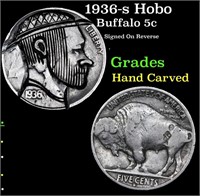 1936-s Hobo Buffalo Nickel 5c Grades Hand Carved