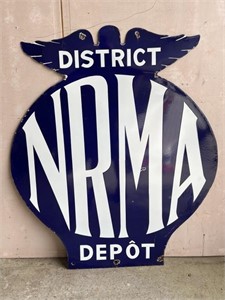 Large original NRMA depot enamel double sided sign