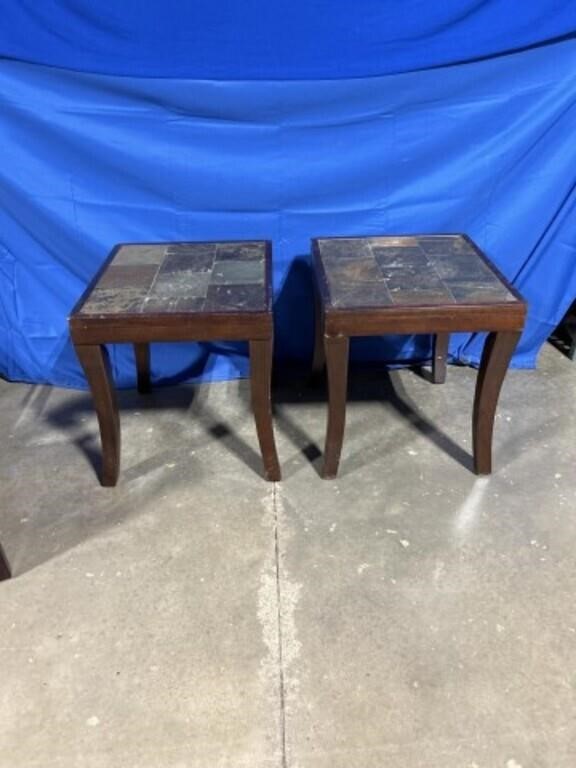 Pair of heavy duty tile topped end tables