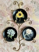 Decorative Wall Plate Rack with Floral Plates