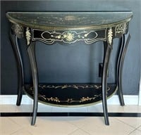 Black Floral Console / Entryway Table w Glass Top
