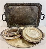 Mixed Vintage Lot with Silver Plate Trays & More