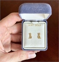 14 KT Gold Mini Cat Earrings