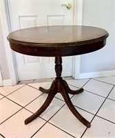 Large Vintage Drum Table with Glass Top as-is