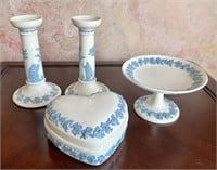 Vintage Wedgwood Lot with Candlesticks, Heart