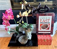 Mixed Lot with Asian Style Plant Stand, Faux