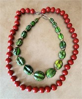 2 PC Lot with Red Cinnabar Necklace & Green