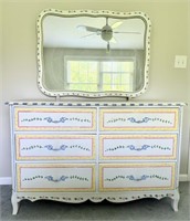 Vintage Hand Painted Dresser & Mirror *See Desc*