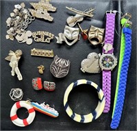 Mixed Lot with Women's Watches, Pins & More