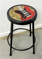 24" Tall Metal Barstool with Guitar Painted Seat