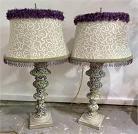 Two Large 40" Tall Green & Purple Lamps