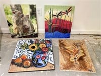 4 PC Mixed Canvas Art Lot - Some wear
