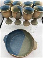Pottery bowl with goblets