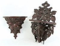 (2) 19th C. Black Forest Carved Shelves w/ Grapes