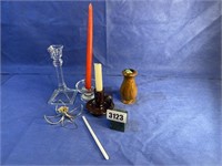 Candle Holders & Candles, Glass, Myrtle Wood,
