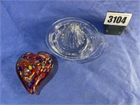 Hand Juicer w/Glass Heart, Both Have Chips