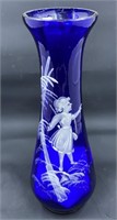 Mary Gregory Blue Glass Vase