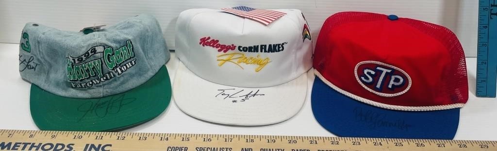 3 Autographed Vintage Racing Hats