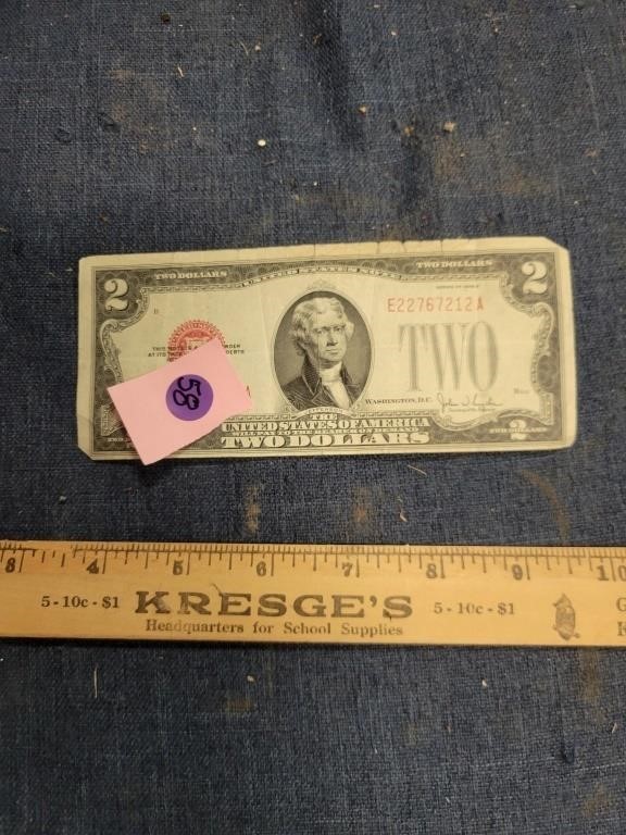 $2 Dollar Red Seal 1928G Bill