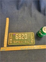1936 Vintage IA Special 6820 License Plate Green