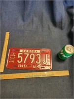 Truck 1964 Ind License Plate Red