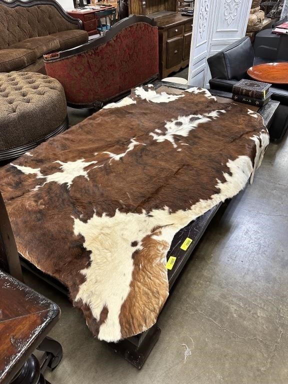 NICE LARGE COW HIDE AREA RUG MADE IN COLUMBIA