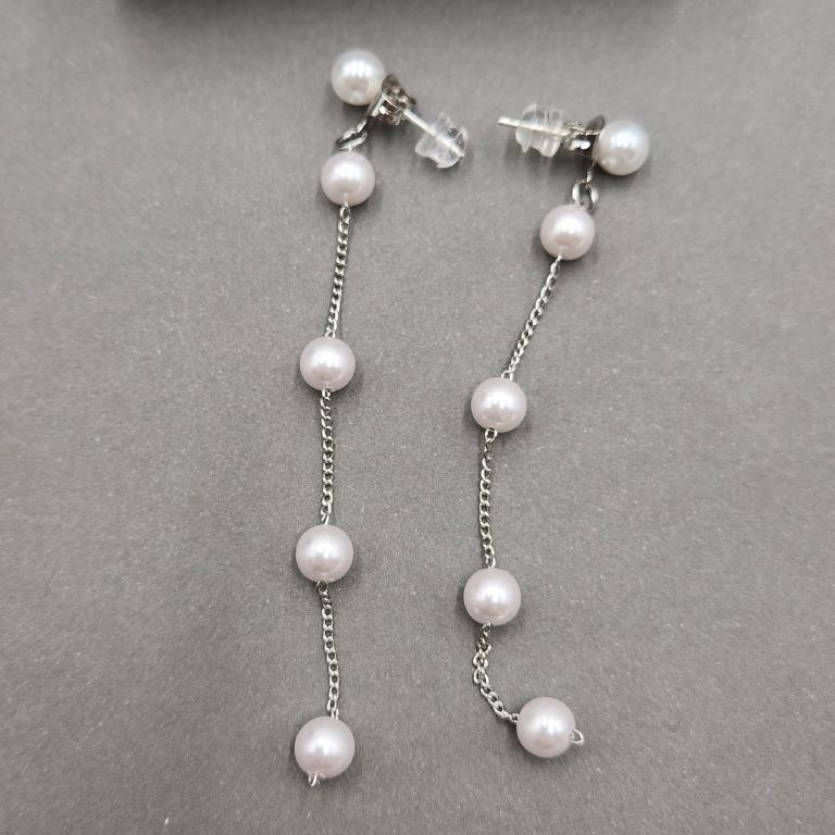 New Sterling Silver Dangle Pearl Earrings