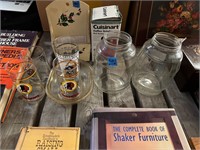 Vintage Jars, Redskins Glasses, etc.