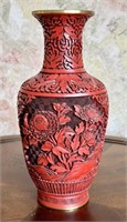 10" Tall Carved Cinnabar Lacquer Vase