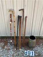 Stoneware Jar (Has Chips) and Canes