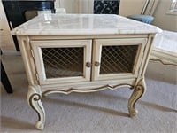 Marble-top end table with doors