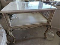 Marble-top end table with open shelf