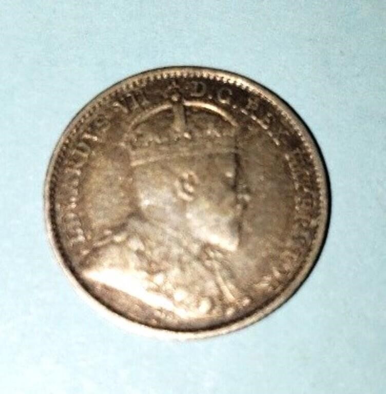 1910 Canada 5 cent silver old coin
