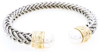 Cuff Bangle Bracelet Rhodium Pearls
