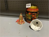 RUSSIAN LACQUERED JAR AND DECORATIVE BELL
