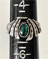 Sterling silver ring with green cabochon