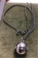 Necklace w/sterling photo holder ball pendant