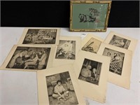ASSORTED PEN ETCHED PICTURES SIGNED JANET PERRY