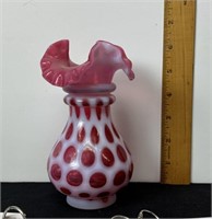 Fenton Ruffled vase coin spot  Cranberry