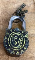 Krishna brass decorated padlock with keys