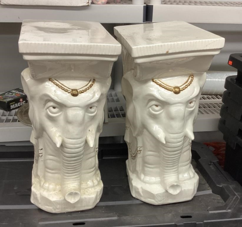 Pair of pottery elephant pedestals