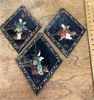3 Asian hardstone wall plaques