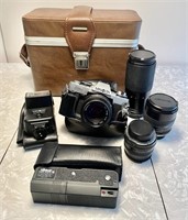 Minolta XG-1 camera, flash, lenses, bag
